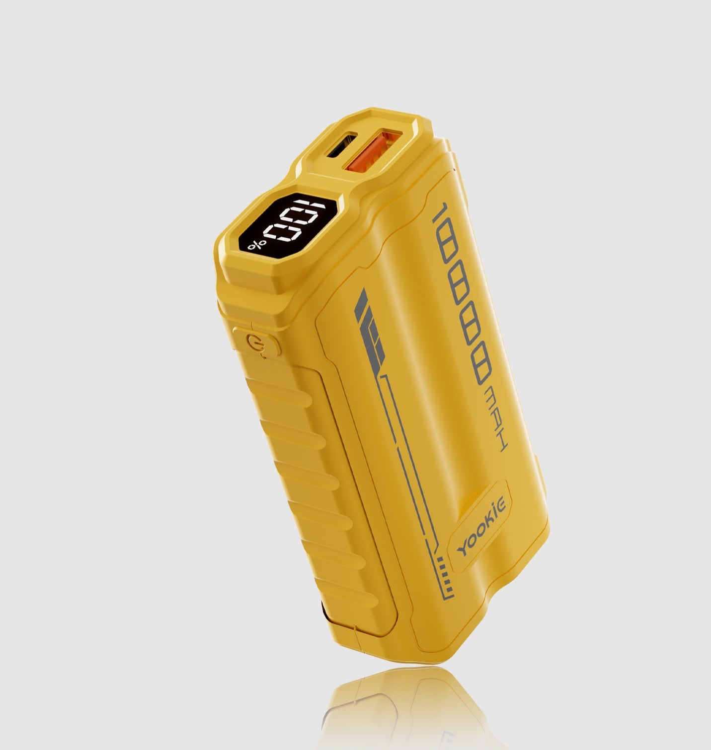 Yookie YO73 power bank with yellow, gray, and black colors on a white background